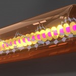 Energietransfer durch eine einzelne supramolekulare Nanofaser. Grafik: Andreas T. Haedler