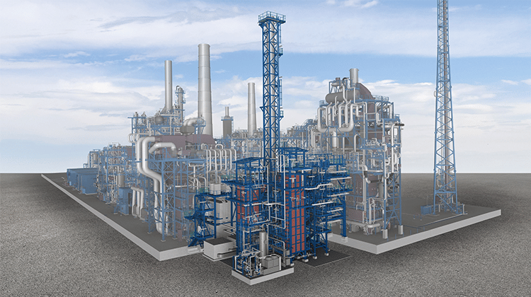 3D-Grafik der weltweit ersten Demonstrationsanlage für großtechnische elektrisch beheizte Steamcracker-Öfen in Ludwigshafen. | Grafik: BASF